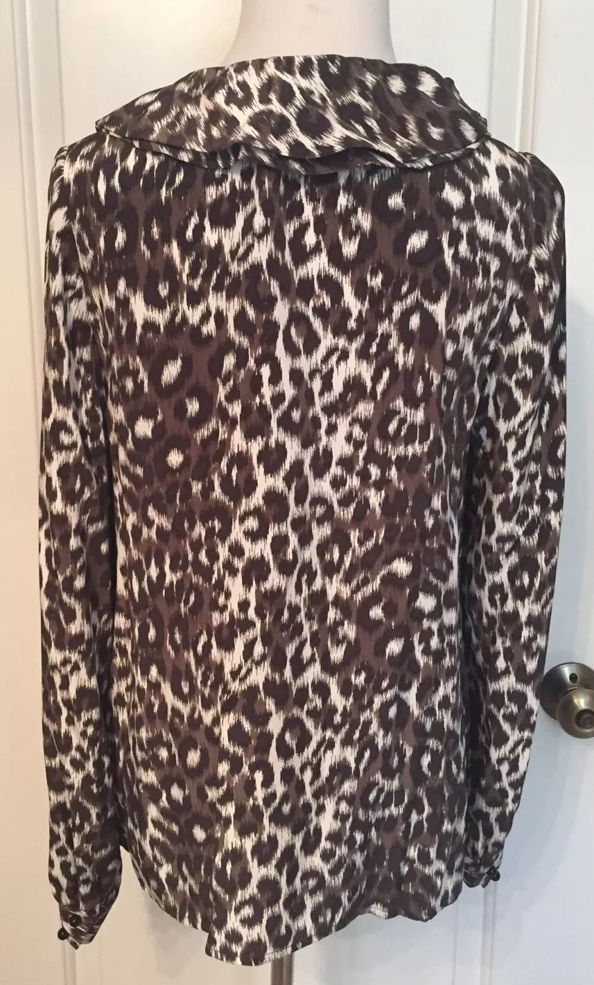 Kate Spade NY blouse Black White Gray Animal Print Long Sleeve size 6 thumbnail 7