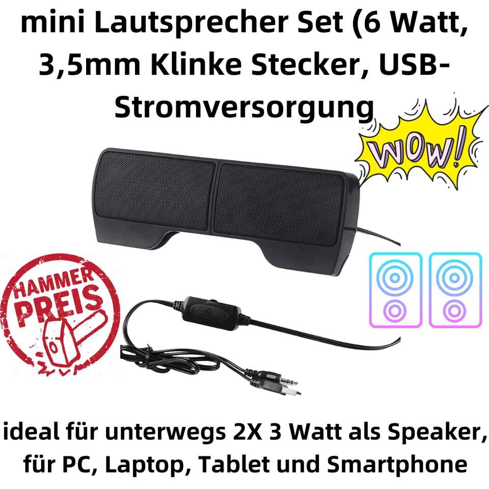 P01CM mini PC Lautsprecher 6W tragbar über 3.5mm Klinke USB für Laptop Notebook