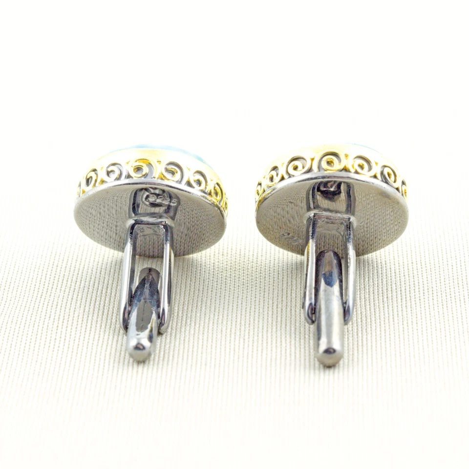 Gemelos para hombre enchapados en oro de plata de ley 925 joyería de piedras preciosas dominicanas Larimar Foto 2 de 4