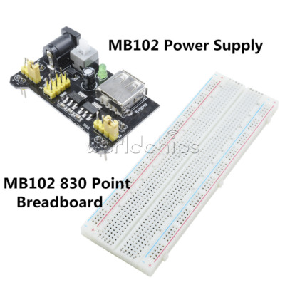 MB102 Solderless Breadboard PCB 830 Point + 3.3V/5V MB102 Power Supply Module