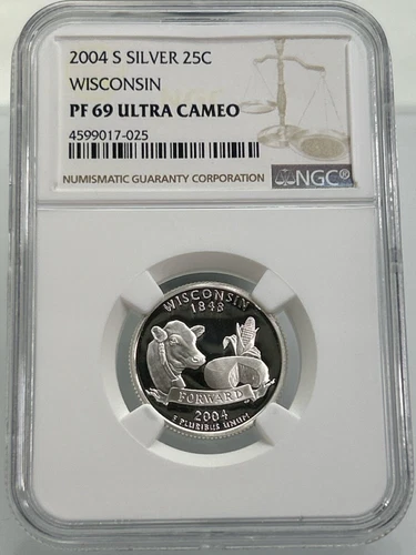 2004 S Silver 25C WISCONSIN PF 69 ULTRA CAMEO NGC (NJL027256)