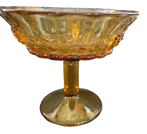 Vintage Indiana Amber Carnival Glass Grapes & Leaves Compote Pedestal Dish BOWL