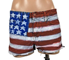 American Flag Shorts Cut-OFF Hand Painted Denim Y2K 4th of July LEI VTG 90s 5