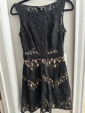 Bebe Y2K Dress Mini Lace Overlay Black Sexy Fitted Open Back Sz 4 Medium Goth