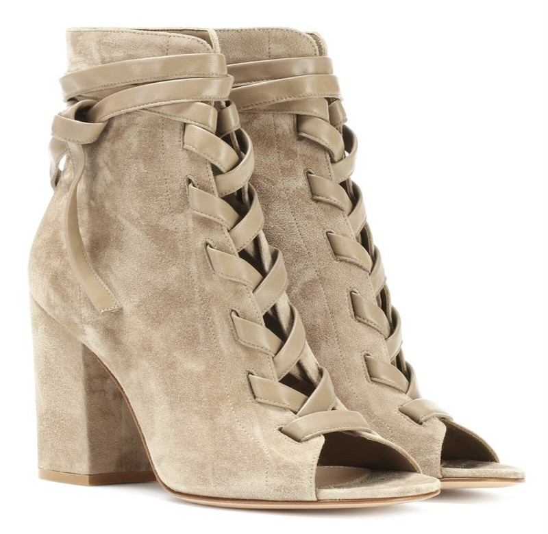 GIANVITO ROSSI⚡️"Brooklyn" Tan suede peep toe lace up corset boots size 38.5/8.5