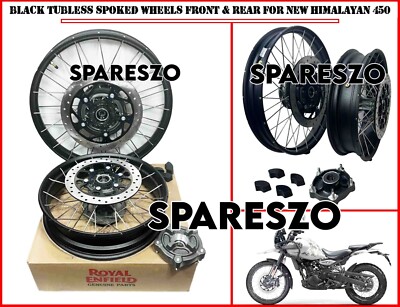 BLACK TUBELESS SPOKED WHEELS FRONT & REAR FIT FOR ROYAL ENFIELD HIMALAYAN 450