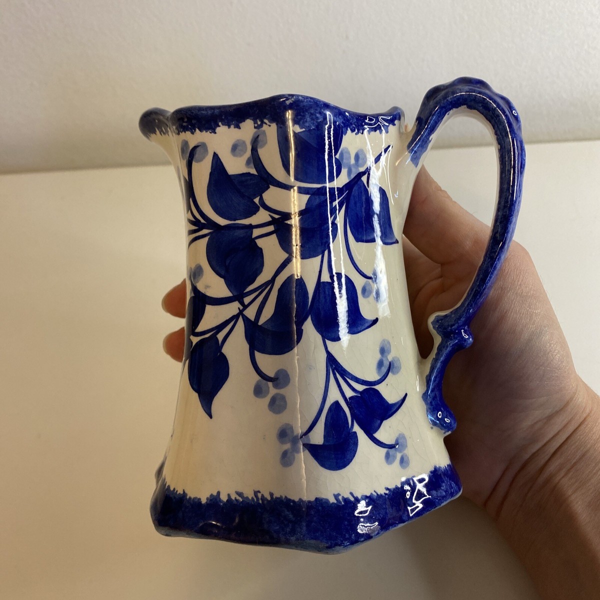 Cash Family Pottery Hand Painted Pitcher Blue Flowers Erwin TN | eBay