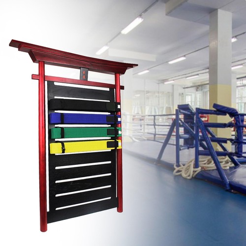 Wood Karate Belt Display Rack with Metal Hook Taekwondo Belt Display Holder