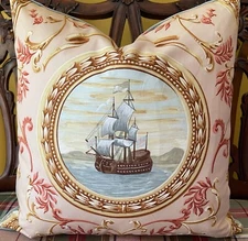 Lee Jofa I GALEONI Handprint Shell Italian Fine Cotton Toile ShipToile Pillow cv