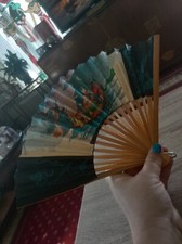 Vintage bamboo  printed paper ladies Asian, Chinese hand fan