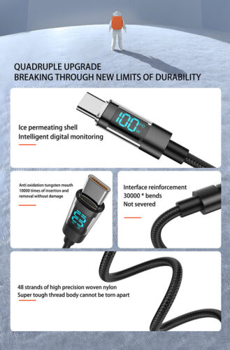 100W USB Superschnellladekabel Ladegerät Typ C 1m/2m Datenkabel mit LED Display - 第 10/22 張圖片