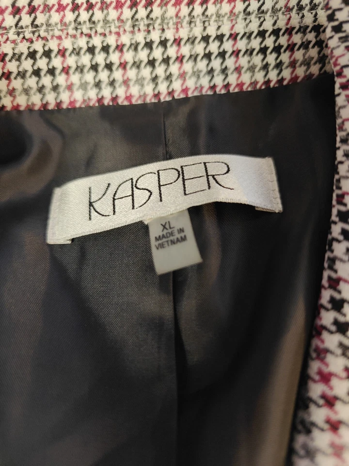 Kasper Women's Plaid, Shawl Collar Open Front Blazer, Rolled Sleeves Size XL NWT - Image 2 of 4