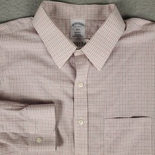 Brooks Brothers Shirt Mens Size 17 Red Plaid Regent Dress Button Up Long Sleeve