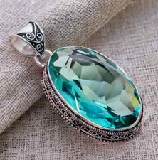 Aquamrine Topaz Gemstone Handmade 925 Sterling Silver Jewelry Oval Cut Pendant