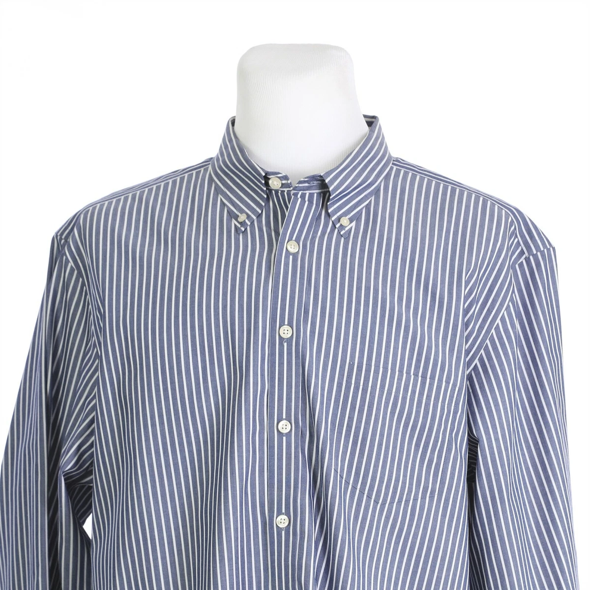 blue and white striped casual shirt