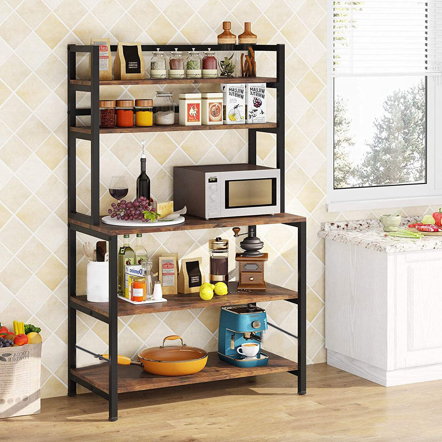 Industrial Large Kitchen Storage Shelf Cabinet Plant Stand Rail with 10 Hooks-image