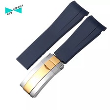 Cinturino in silicone blu fibbia oro orologio Rolex submariner 20 mm curva omega