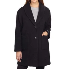 NWT Womens Size Medium Derek Lam 10 Crosby Black Textured Wool Blend Peacoat