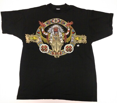 VTG 1994 Single Stitch Image West Native American Shirt Buffalo XL Chief Indian 