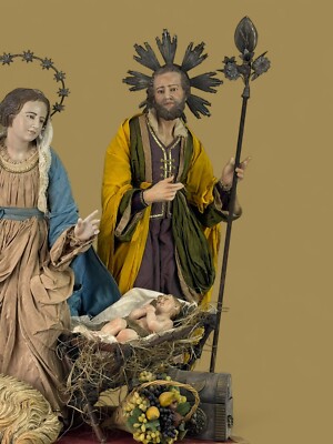 Nativité Style ‘700 Napolitain - Presepe Artisanal En Terre Cuite, Dimensions 40x28x55cm