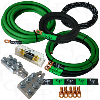 GP 1/0 AWG GAUGE PURE COPPER AMP KIT, BIG 3 Kit & BATTERY TERMINALS GREEN BLACK 