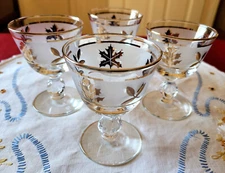 4 VTG Libbey *GOLDEN FOLIAGE* 3 7/8" Frosted LIQUOR / COCKTAIL Glasses 1953-1978