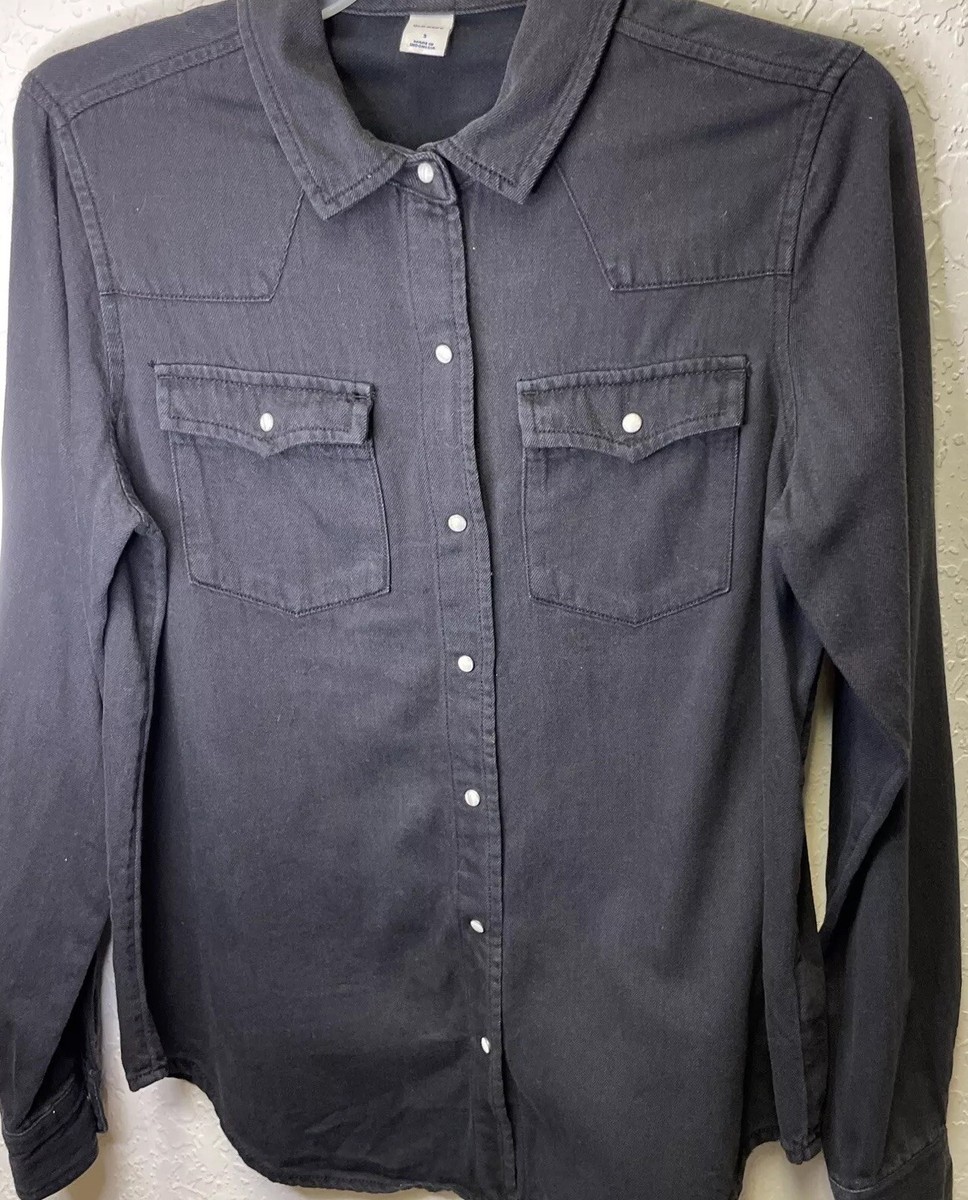 Old Navy Denim Shirt Women's Size Small Black Western Style Pearl