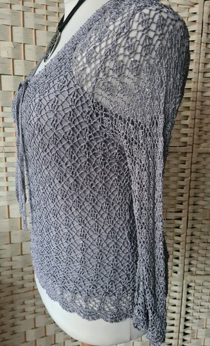 Size Large 14 16 18 PRECIS PETITE silver metallic glass beaded crochet top set - Picture 11 of 21