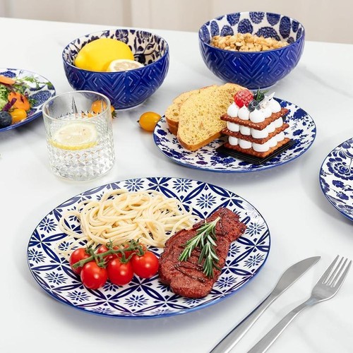 Juego de vajilla de cerámica de 12 piezas platos cuencos moderno comedor cocina vajilla - Imagen 5 de 7