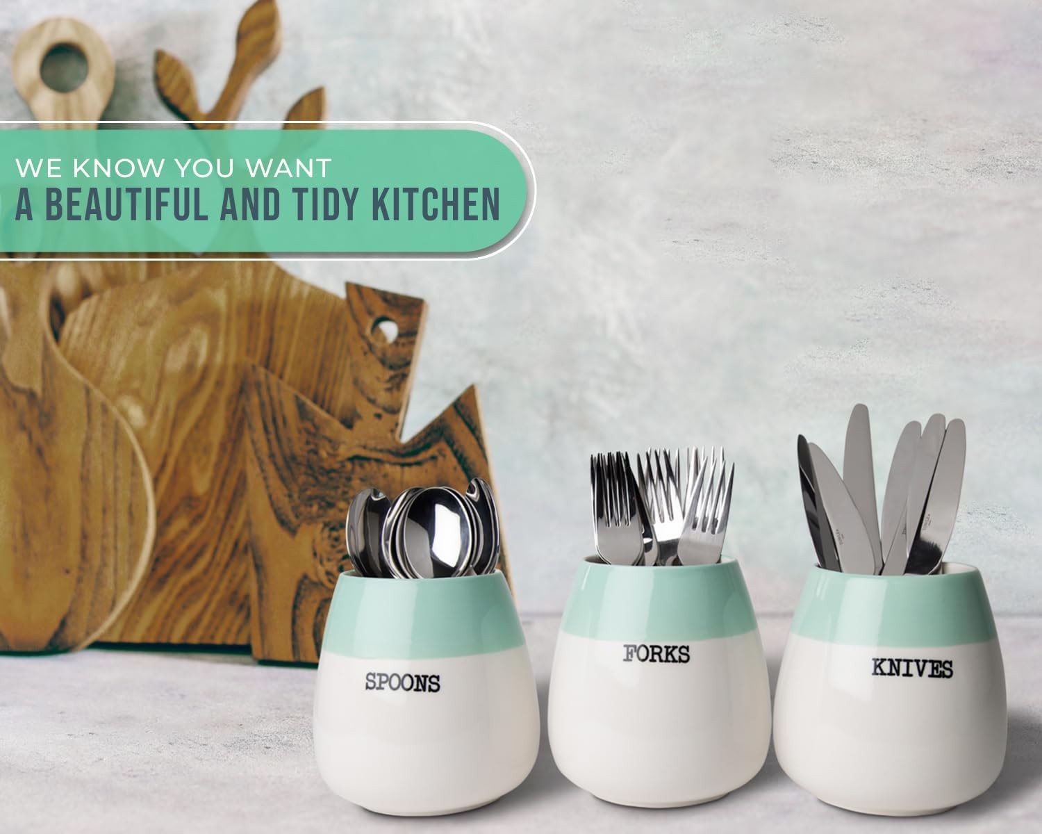 Ceramic "Honeypot" Cutlery Holder - Set of 3 - Farmhouse Silverware Caddy for...