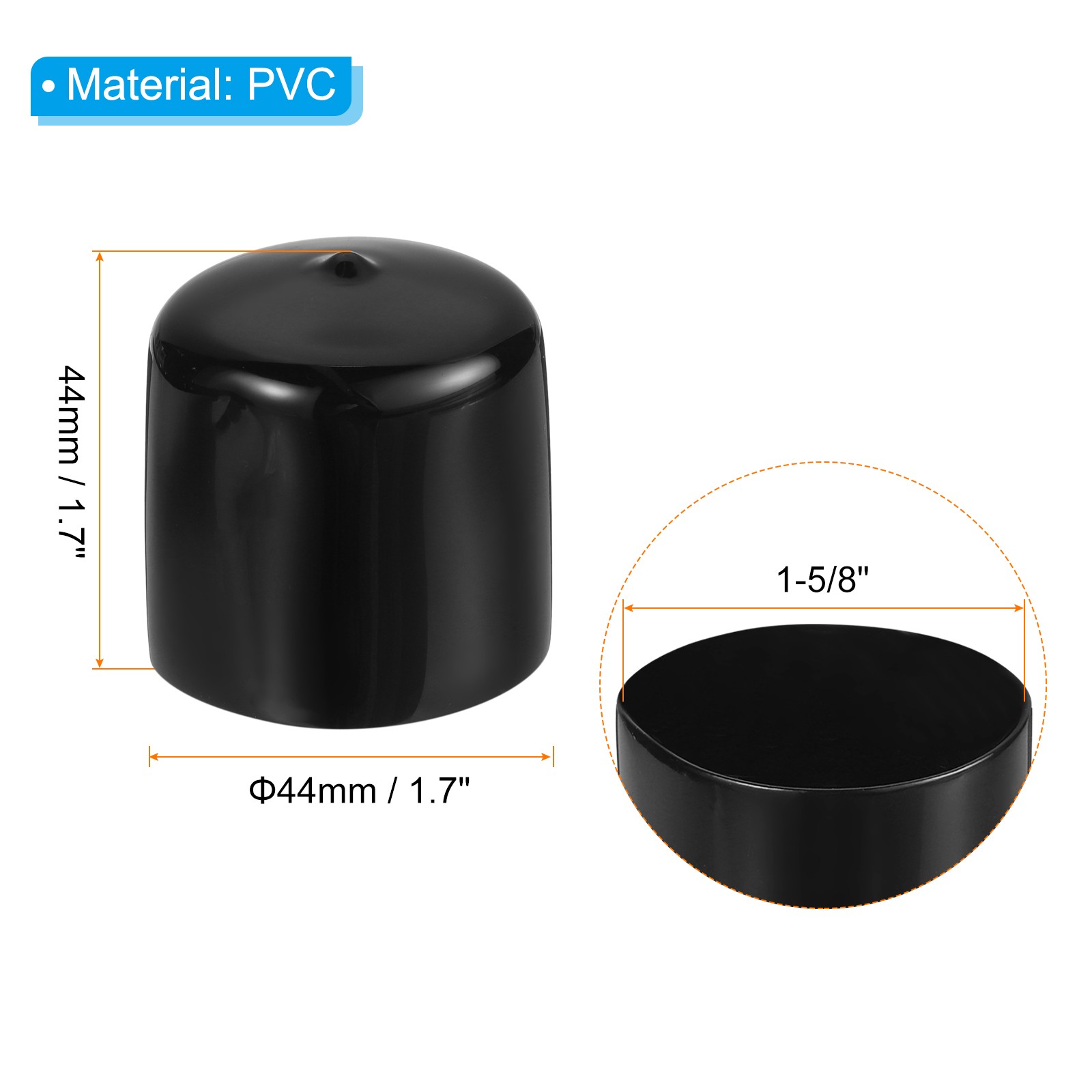 8 Pcs 1 5/8" ID Round Rubber End Caps Flexible Rubber Bolt Covers Caps Black