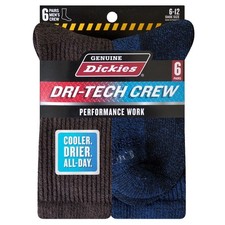 Men's Moisture Wicking Crew Socks 6-Pair Pack Multiple Sizes 6-15