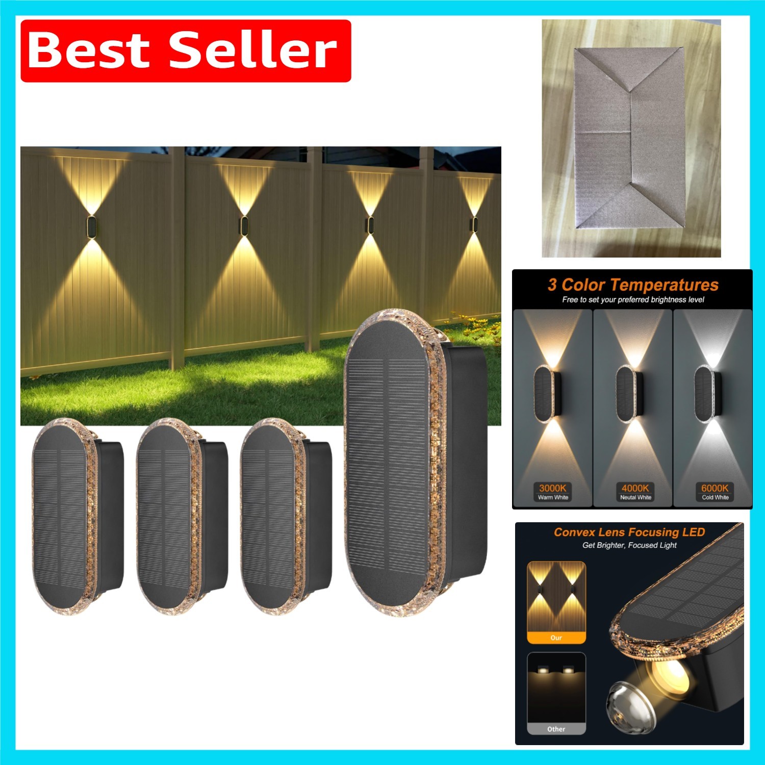 Luces solares impermeables para cerca - perfectas para patio, patio trasero y ambiente de piscina