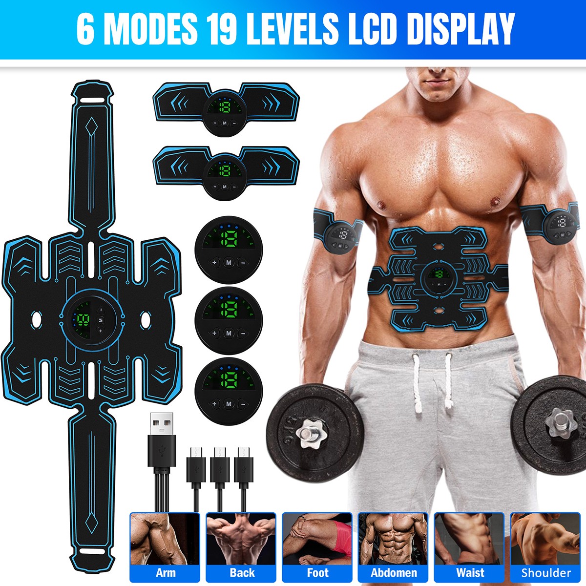 Abdominal Muscle Toning Trainer ABS Stimulator Toner Fitness Binder Gym Belt USB