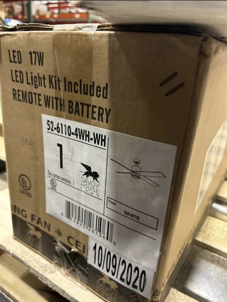 Savoy House Dayton 52 Inch Ceiling Fan White LED Remote Control Brand New in Box - Image 3 of 3
