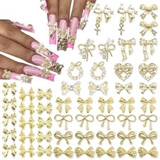 58PCS Bow Nail Charms Gold Charm for Nails Crystal Heart Bowknot Nail Art