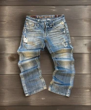 Rock Revival Men’s Jeans 32x31 (Tag 29) Bootcut Stretch Distressed Blue Denim