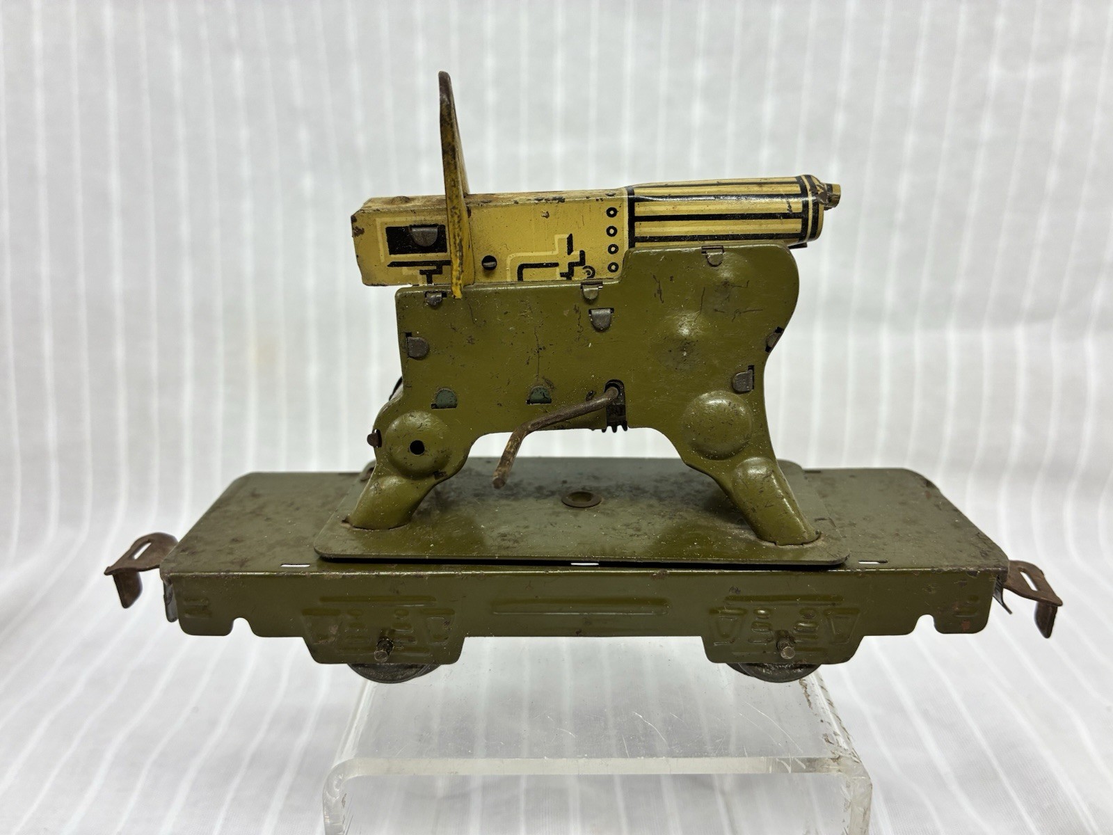 Marx ARMY MACHINE GUN CAR Works w/ Clicker Yellow Shield = Prewar