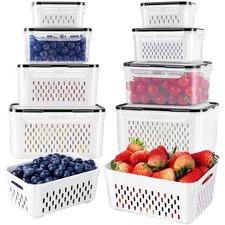 Freshmage Fruit Storage Containers for Fridge with Removable Colander Airtight