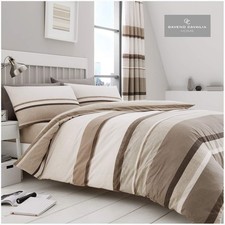 Image of Hudson Stripe Double Duvet Cover Luxury Reversible Quilt Bedding Bed Set Natural