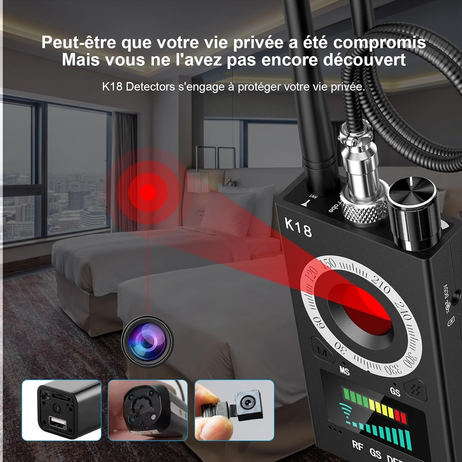 Détecteur de caméra cachée avec capteur de précision infrarouge
