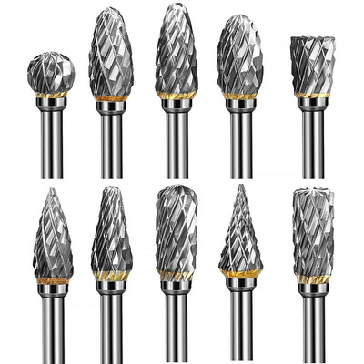 10X Tungsten Carbide Burr Bit Cutting Carving Burr 1/8'' Shank Dremel Rotary Tool