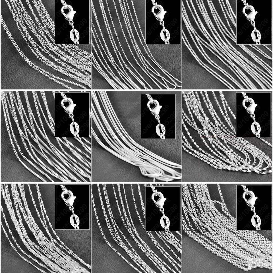 Wholesale 10pcs 925 Sterling Solid Silver 1mm 16inch -24inch Rolo Chain Necklace