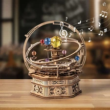 3D Wooden Puzzles for Adults Mechanical Music Box-Starry Night, DIY Rotating Mus