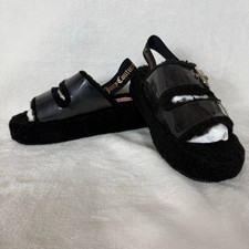 Women's Juicy Couture Black Faux Fur Slippers With Buckle Size 7