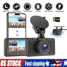 3'' Car Dash Cam 1440P HD Front & Rear Dual Lens Dash Camera w/ 64GB SD Card