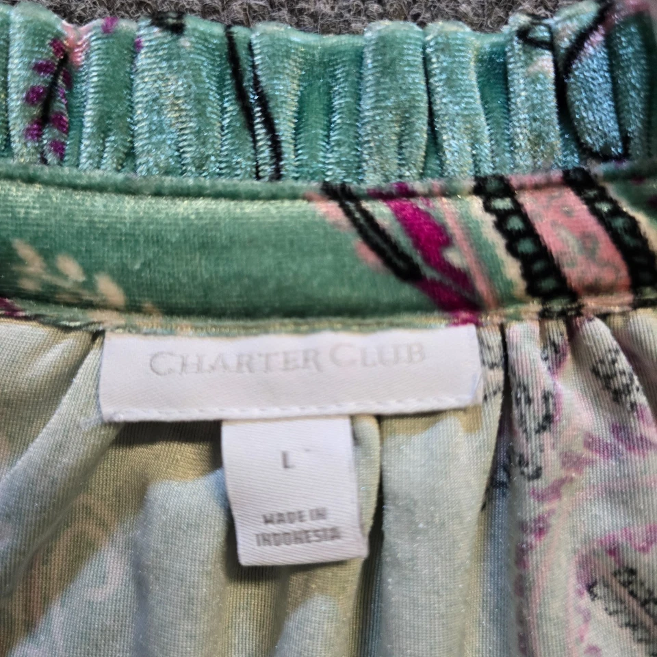 Top Charter Club Mujer Talla Grande Verde Rosa Paisley Terciopelo Manga Larga Informal Foto 4 de 4