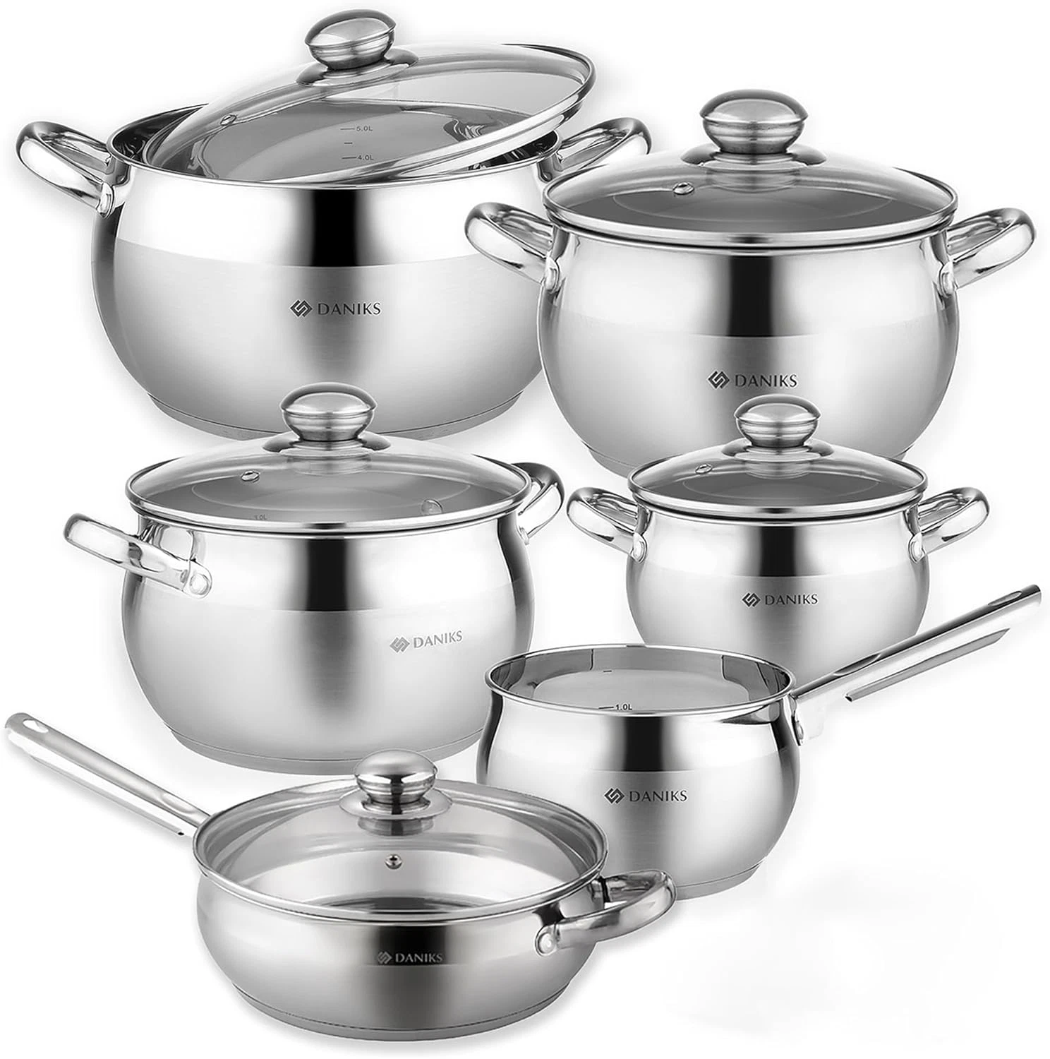11-Piece Stainless Steel Cookware Set with Glass Lids, Induction Safe