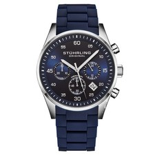 Stuhrling 4076 2 Velocity Chronograph Date Blue Silicone Strap Mens Watch