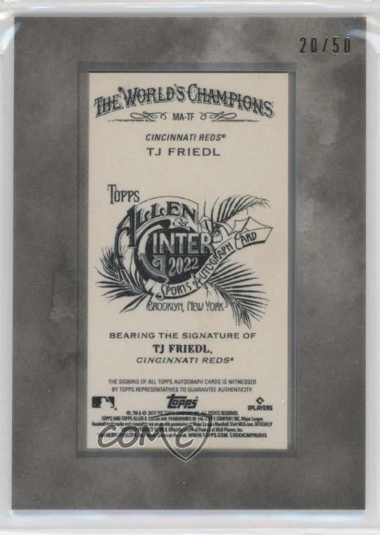 2022 Topps Allen & Ginter X Silver Frame /50 TJ Friedl #MA-TF Rookie Auto RC - Image 2 of 2